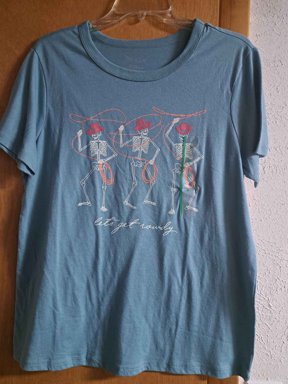 Zoe + Liv Teal Short-Sleeve Tee with Dancing Skeleton Cowgirls Graphic